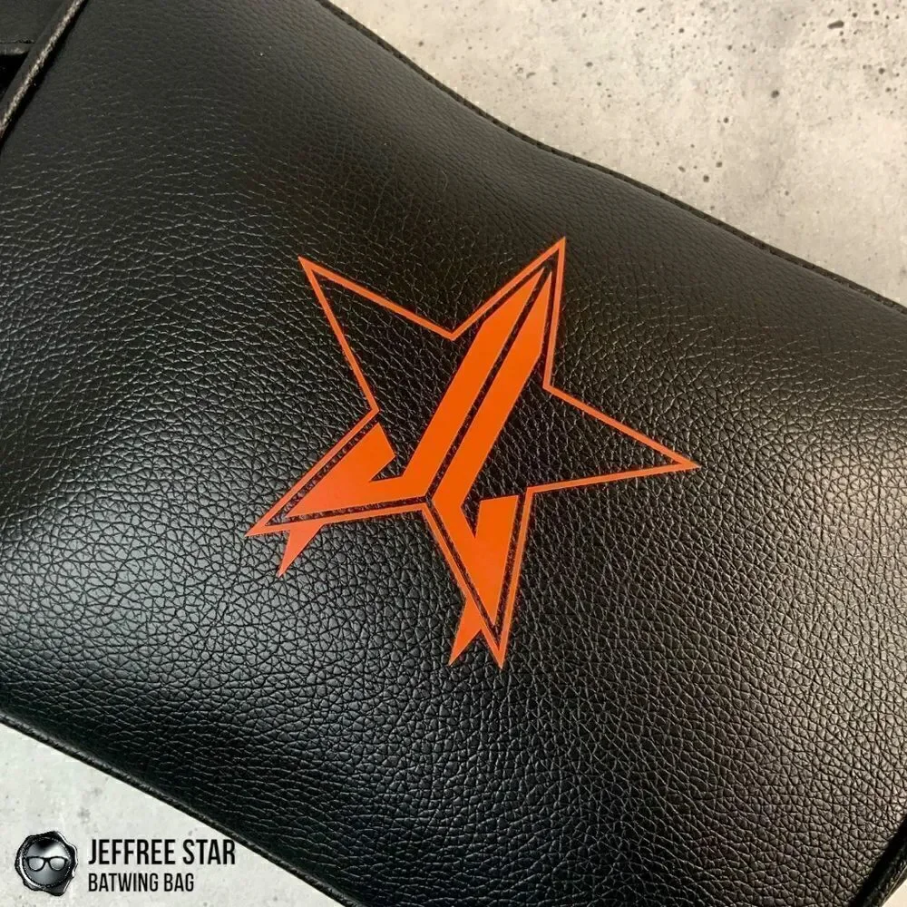 JEFFREE STAR BAT PURSE ZIPPER MAKEUP COSMETIC BAG IN BLACK VEGAN LEATHER BATWING